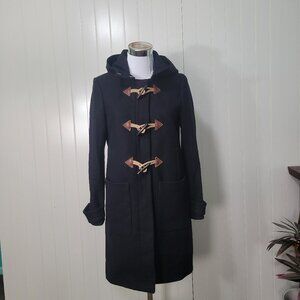 J. Crew Melton Wool Wooden Toggle Hooded Nautical Fisherman Duffle Pea Coat Sz 2